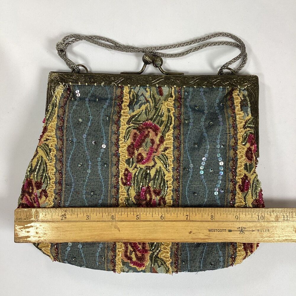 Christiana Vintage Beaded Bag Tapestry Purse Floral Victorian - Picture 10 of 11
